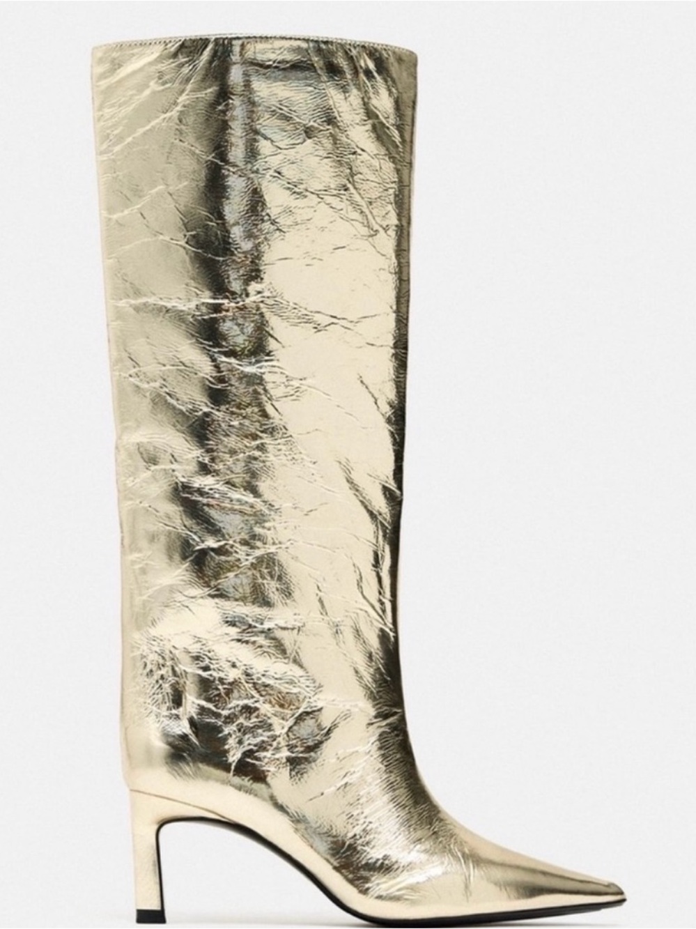 Zara Metallic Gold Over-the-Knee Pointed Toe Boots